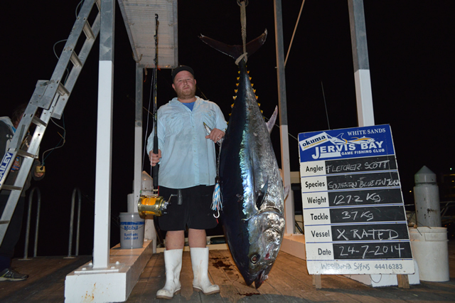 ANGLER: Fletcher Scott SPECIES: Southern Bluefin Tuna WEIGHT: 127.2kg LURE: JB Lures, 10" Stripey Ripper